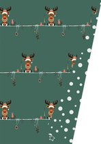 Kerst inpakpapier met Rendieren op een groene achtergrond - Vellen: Gevouwen 50x70 - 250st