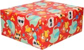 3x Inpakpapier kinderverjaardag met olifanten en poezen thema 200 x 70  - cadeaupapier