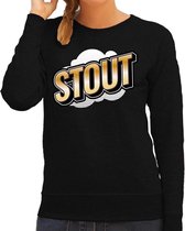 Stout fun tekst sweater voor dames zwart in 3D effect L