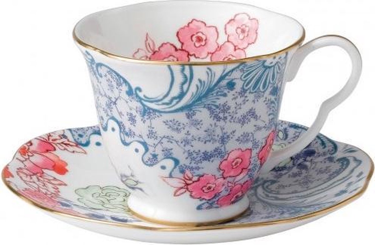 WEDGWOOD - Butterfly Bloom - Kop en Schotel Blauw& Pink