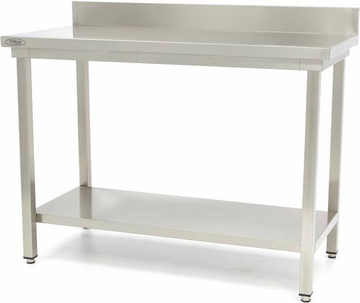 Maxima Werktafel rvs 120 x 60 cm Verstelbare Hoogte met Spatrand en Onderschap Werktafel met spatrand