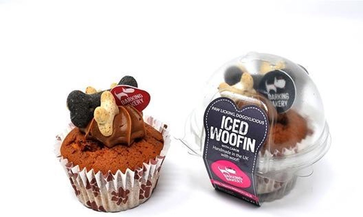 Hondensnack Cupcake The Barking Bakery - Vanille Woofin met Carob Glazuur - Hondencupcake met Yoghurt Topping