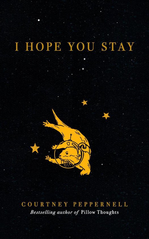 Livre 'I Hope You Stay' avec une illustration d'une loutre en combinaison spatiale, entourée d'étoiles et de texte.
