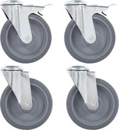 8 st Zwenkwielen met boutgaten 125 mm