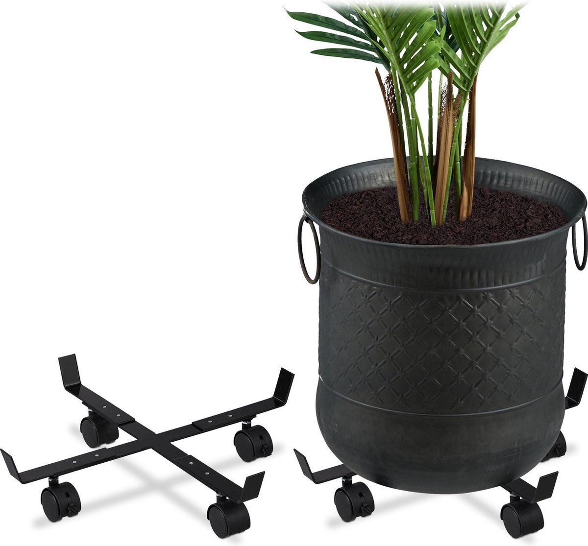 Relaxdays 2x plantentrolley plantenonderzetter op wielen plantenroller verstelbaar