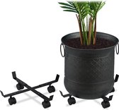 Relaxdays 2x plantentrolley - plantenonderzetter - op wielen - plantenroller - verstelbaar