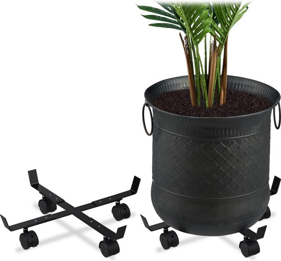 Relaxdays 2x plantentrolley - plantenonderzetter - op wielen - plantenroller - verstelbaar - Relaxdays