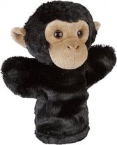Pluche zwarte chimpansee aap handpop knuffel 26 cm - Apen knuffels - Poppentheater speelgoed kinderen