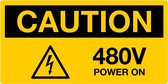 Sticker 'Caution: 480V power on', 100 x 50 mm