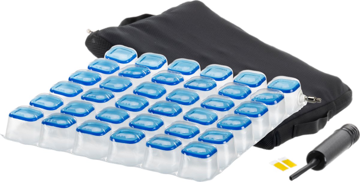 Anti-decubitus deluxe lucht kussen met Gel pads 41 x 41 cm - 5 cm hoog - Met ademende hoes en handpomp - Zitkussen