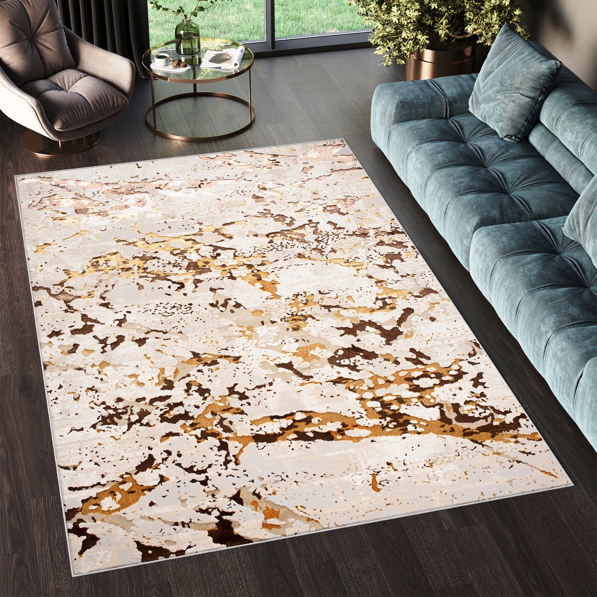 Tapiso Golden Vloerkleed Tapijt Woonkamer Laagpolig Maat- 160x230 Bruin 1