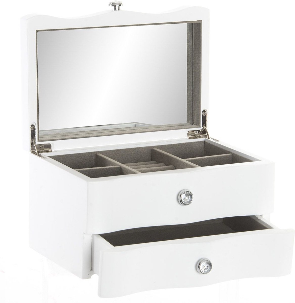 Sieradenkist/juwelenkist met lade wit van hout 20 x 13 x 12 cm - Sieradendoos - Juwelendoos