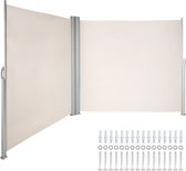 Terras windscherm rolgordijn zijscherm uitschuifbaar 160 x 600 cm crème wit voor particulier of zakelijk gebruik