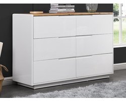 Vente-unique Ladekast AMANI - 6 laden - MDF - Witgelakt en eikenkleur