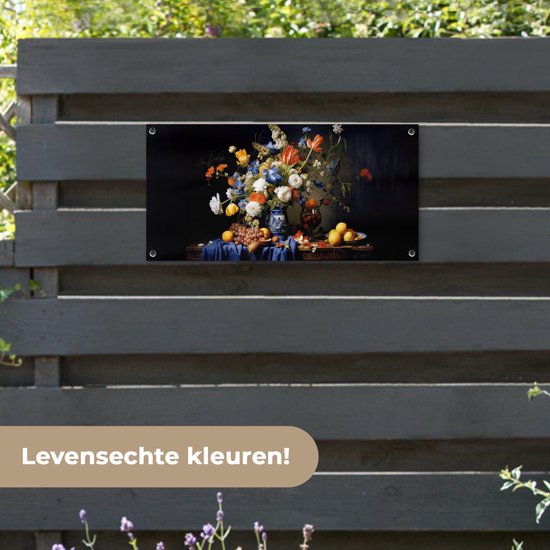 Affiche de jardin Fleurs - Fruits - Nature morte - Hollandais - 80x40 cm - Décoration murale extérieure - Affiche de jardin - Toile de jardin - Affiche clôture - Peinture de jardin