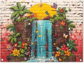 Tuinschilderij Graffiti - Waterval - Kleurrijk - Bloemen - Street art - 80x60 cm - Tuinposter - Tuindoek - Buitenposter..