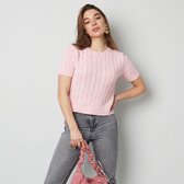 Gebreide trui - top - kabel - klassiek - korte mouwen - dames - nieuw - lente/zomer - roze - maat L/XL
