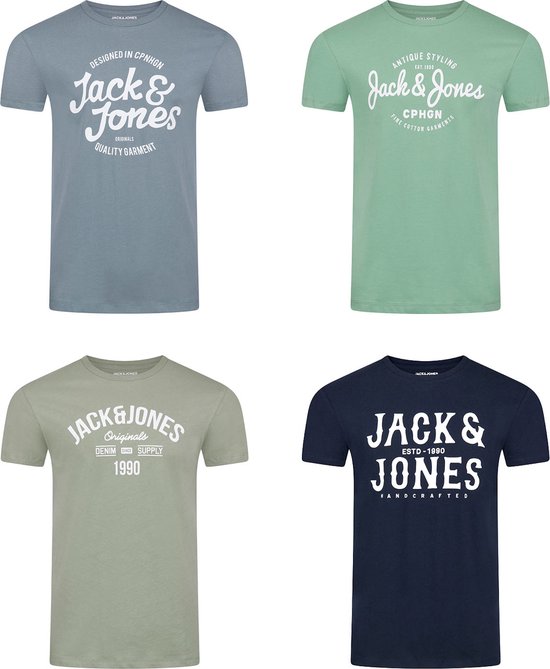 Jack & Jones Heren T-Shirt JJLINO 4 Pack regular fit Veelkleurig M Ronde Hals Volwassenen Opdruk Print Shirts