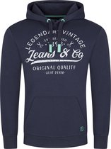 riverso Heren trui RIVArmin regular fit Blauw XXL Volwassenen Warme Sweater met Vintage Print & Capuchon