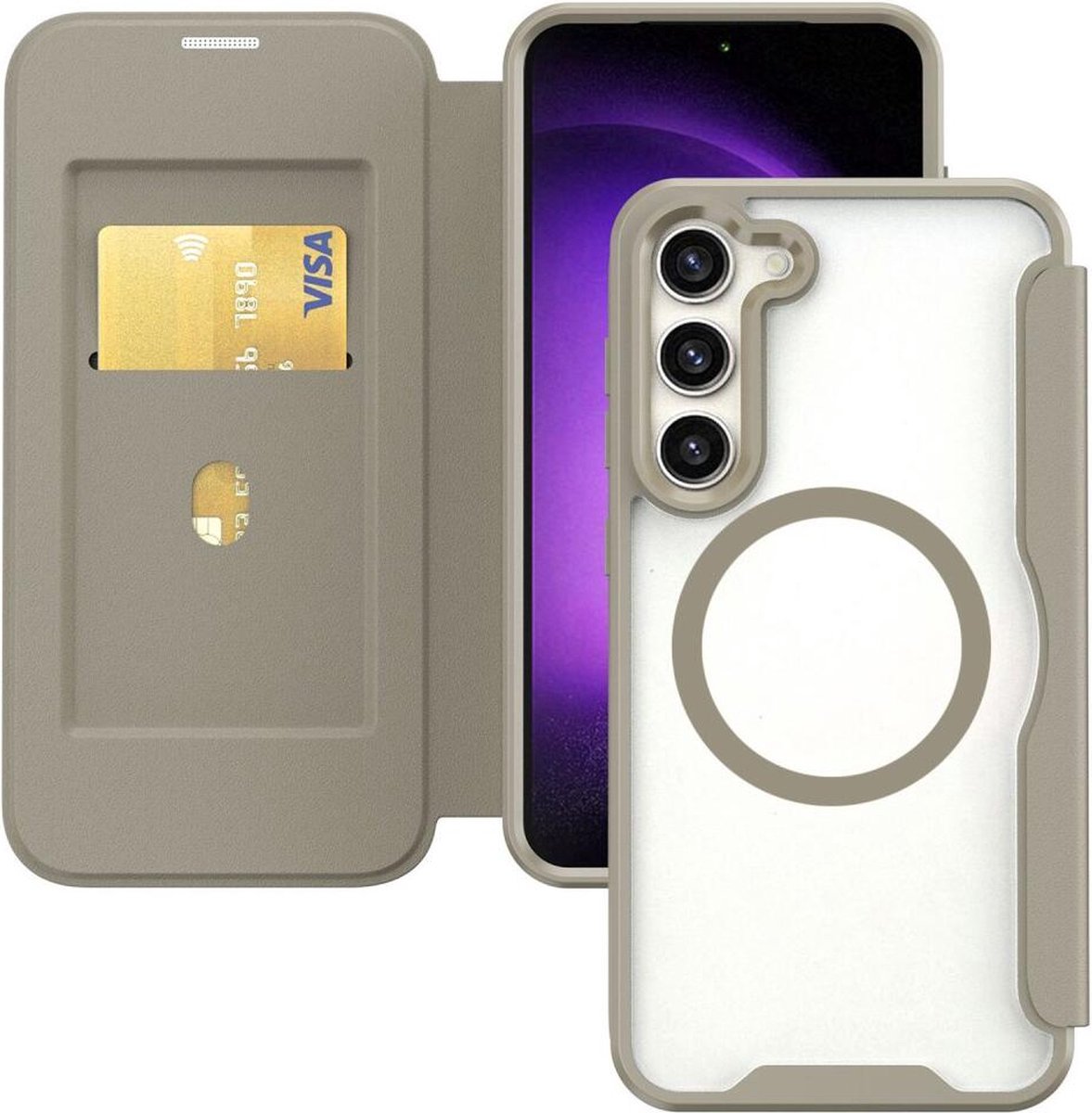Portemonnee Hoesje Geschikt voor Samsung Galaxy S23 Plus | Compatibel met MagSafe | Wallet Book Case met Magneet | Beschermhoes met Pasjeshouder | Khaki