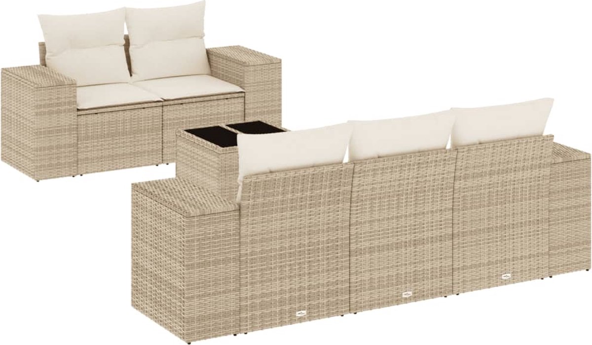 vidaXL 6-delige - Loungeset - met - kussens - poly - rattan - beige