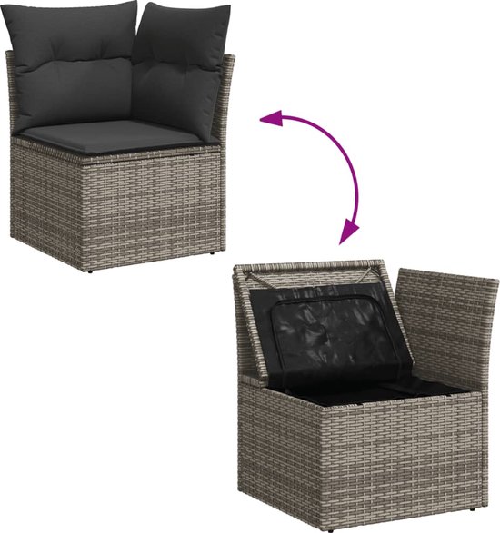 vidaXL - 12 pièces - Ensemble de salon - avec - coussins - poly - rotin - gris
