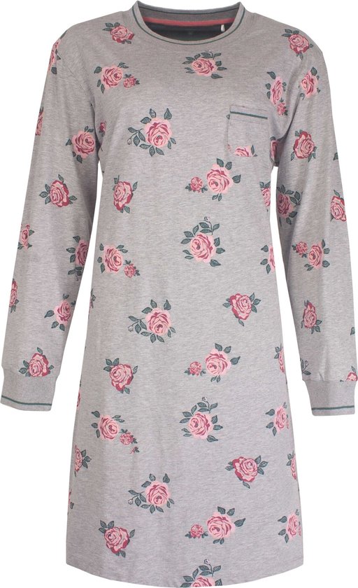 Grijs nachthemd met lange mouwen en roze bloemenprint