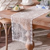 Nappe de table rectangulaire en dentelle rose, style pastoral rétro, belle table à manger, table basse, armoire de cheminée, commode, vacances de mariage (blanc - 6, 32 x 120 cm)