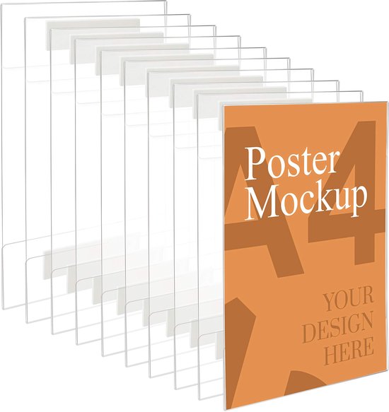 Kurtzy A4 Adhesieve Muur Poster Houders (5Pak) - Universele Muurmontage - Barst en Scheur Werend – Helder Acryl Plakaat Displays met Adhesieve Tape – Kantoor, Winkel & Restaurant – Boren Niet Nodig