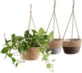 3 stuks hangende plantenbakken, bloempotten, hangende plantenmand, zeegras, plantenpot voor vetplanten, cactussen kruiden, binnen en buiten, hangende plantenbakken