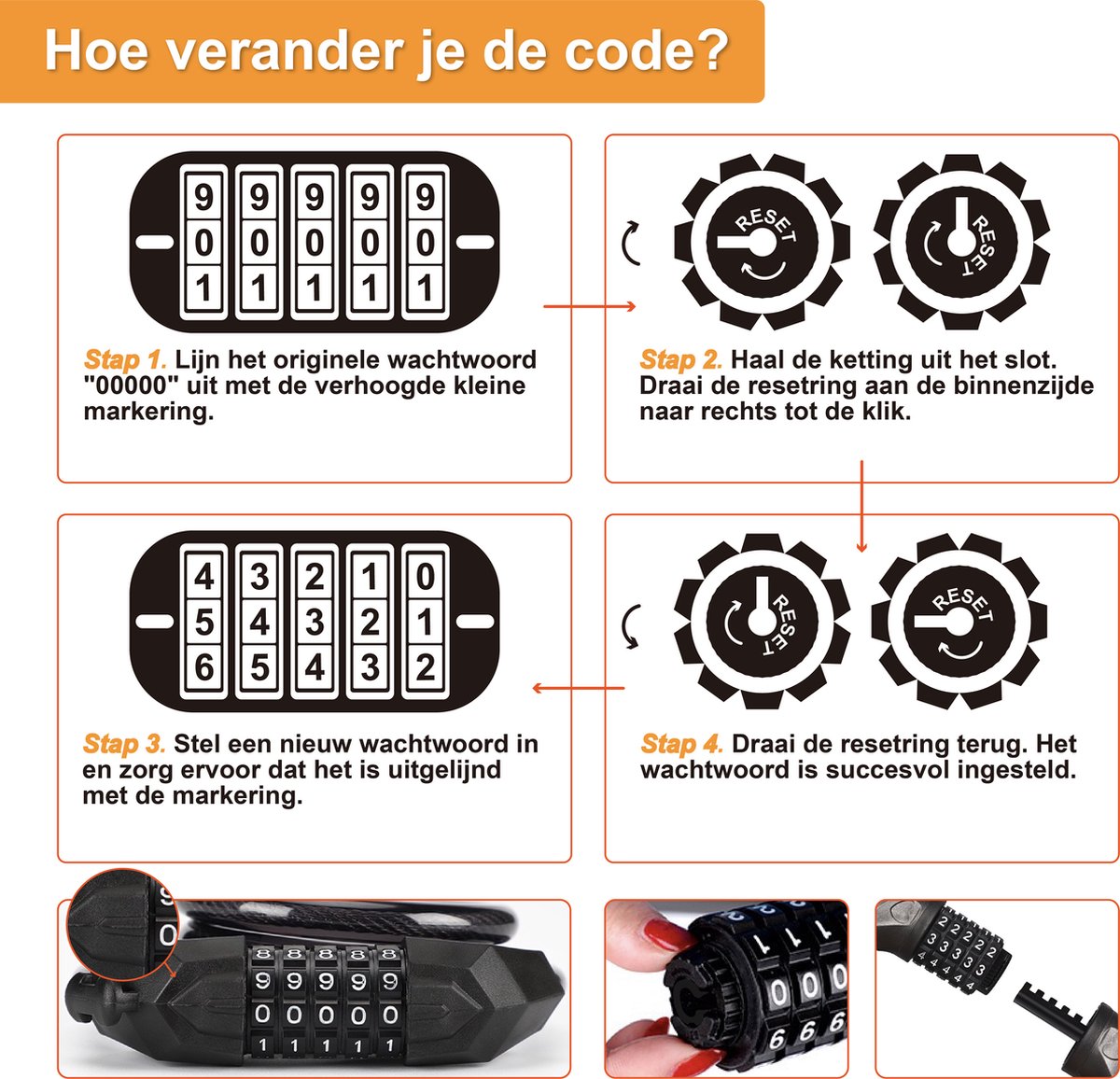 Colorful Sun® Fietsslot met cijferslot - Ø12mm / 120cm - Met vaste beugel - 1 stuk - Kabelslot Fiets - Slot voor Fietsen - Motorslot - Fietssloten electrische fietsen - Code Kabelslot - Cijfercombinatieslot - Zwart – foto 7