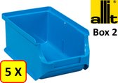 5 x Magazijnbak - grijpbak - stapelbak Allit - ProfiPlus Box 2 - 0,6 L - PP - blauw