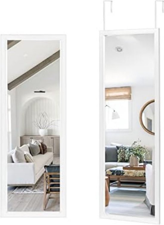 Passpiegel hangend - Passpiegel slaapkamer - Passpiegel deur - 110 x 40 cm - Wit