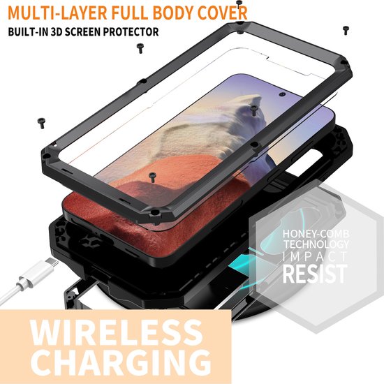 Coque anti-poussière Samsung Galaxy S24 - Coque anti-poussière S24 - Coque métallique S24 - Coque avec protection d'écran S24 - Coque Fonu Phone - Noir