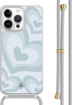 Casimoda® hoesje met grijs koord - Geschikt voor iPhone 14 Pro Max - Hart Swirl Blauw - Afneembaar koord - TPU/polycarbonaat - Blauw