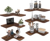 6 stuks L-vormige hoekplanken, wandplank, kleine zwevende plank van hout, zwevende plank voor woonkamer, slaapkamer, keuken, kinderkamer en kantoor, vintage bruin/zwart