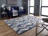 Flycarpets Asher Modern Poils Courts - 100% Laine - Tapis Géo - Blauw - 200x290 cm