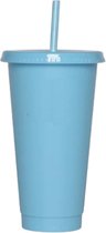 Drinkbeker - Starbucks drinkbeker look a like - Drinkfles met deksel en rietje - 710ML - Lichtblauw