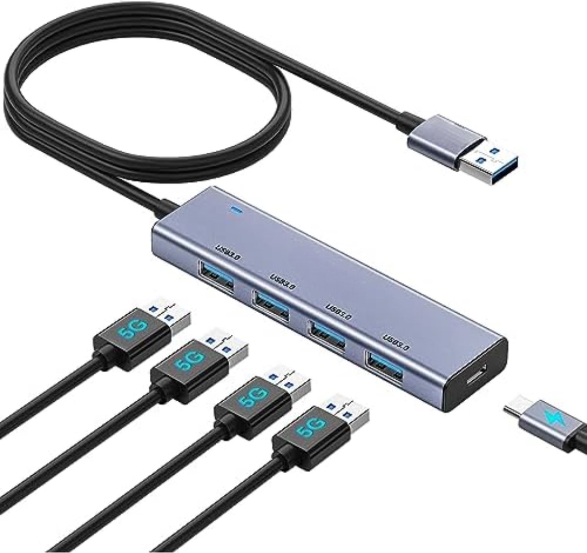 Velox Usb Splitter Voor Laptop - Usb Splitter 4 Poorten - Zilver