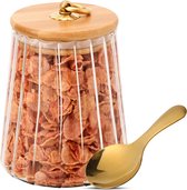 Belle Vous Glass Storage Jar with Airtight Lid and Spoon - 650ml/22oz Food Container - Ribbed Glass Canister for Overnight Oats, Spices, Tea/Coffee, Sugar, Flour & More - Kitchen or Pantry Storage