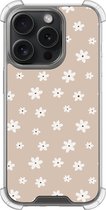 Shockproof hoesje - Geschikt voor iPhone 15 Pro - Cute flowers - Extra sterke case - TPU/polycarbonaat - Bloemen - Beige, Transparant