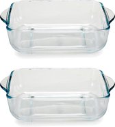 Pasabahce Ovenschaal van borosilicaat glas - 2x - vierkant - 2 Liter - 25,5 x 22 x 6 cm