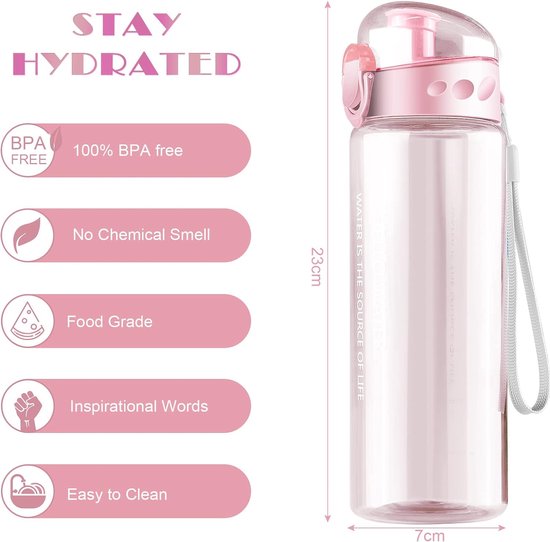 Waterfles, 780 ml, sportwaterfles, waterfles, BPA-vrij, lekvrije fles, met één druk op de knop te openen, voor sport, sportschool, fietsen, school, kantoor, camping (roze) — afbeelding 4