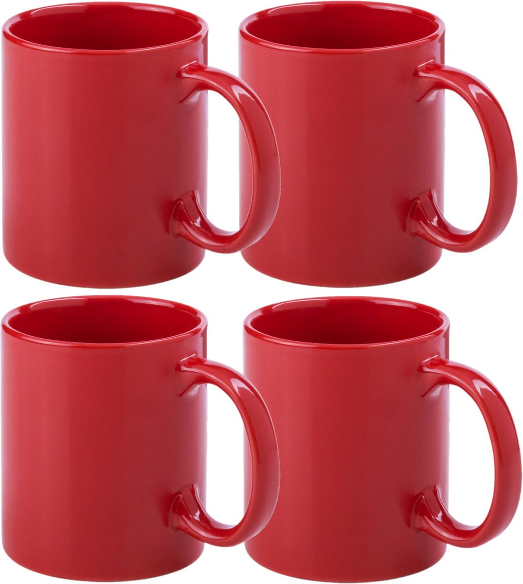 Bellatio Design Koffie mokken/bekers - 6x - keramiek - glans - met oor - rood - 370 ml
