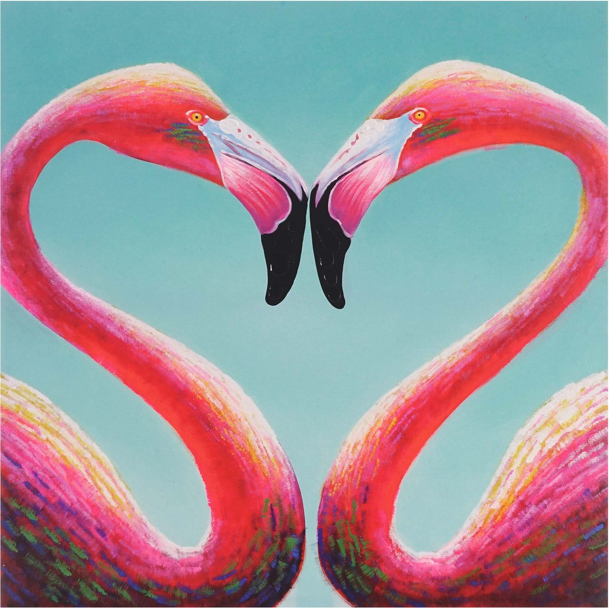 Cosmo Casa Olieverfschilderij - Flamingo - 100% Handgeschilderd - Muurschildering - Schilderij XL - 90x90cm Veelkleurig