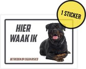 Sticker/ waakbord | "Hier waak ik" | Rottweiler| 15 x 10 cm | Waakhond | Hond | Chien | Dog | Betreden op eigen risico | Mijn huisdier | Permanente lijm | Rechthoek | Witte achtergrond | 1 stuk