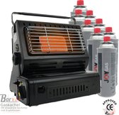 Borvat® - Gaskachel - Heater - Kachel - Inclusief 8 Gasflessen - Terrasverwarmer - Camping gaskachel - Gas Heater - Verstelbaar - Draagbaar -Zwart