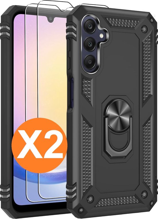 Foto: Hoesje geschikt voor samsung galaxy a25 hoesje zwart anti shock hybrid armor hoesje met screenprotector galaxy a25 5g 2 pack