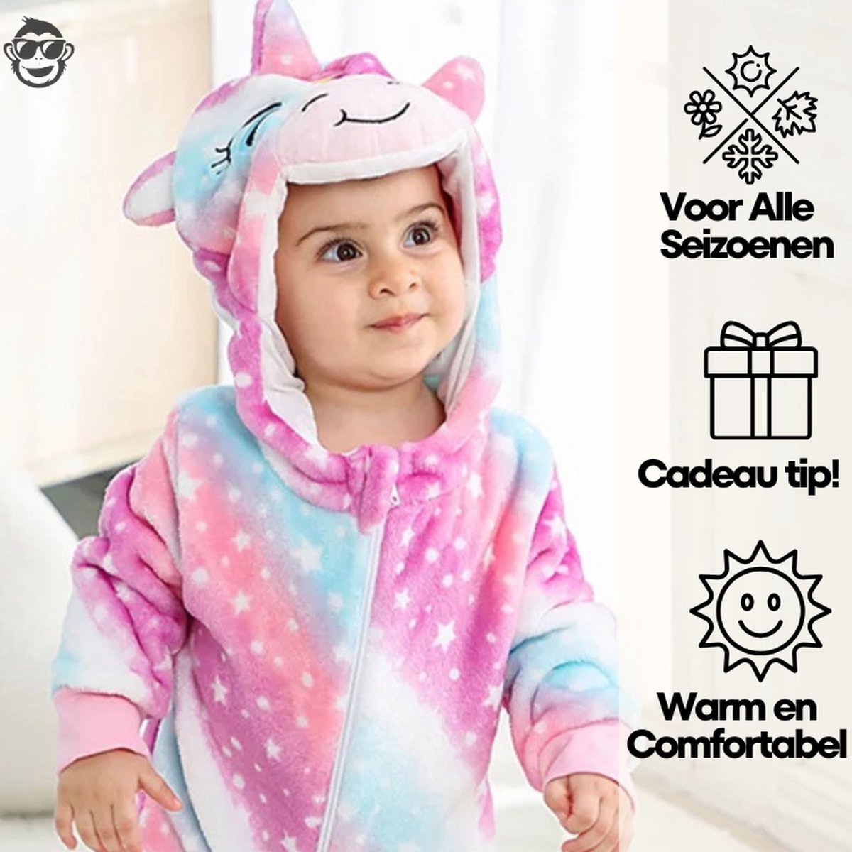 BoefieBoef Dieren Kleuter Onesie Peuter Pyjama Kinderen – Verkleedkleding met Luierrits – Carnaval Dierenpak - Kerst en Kraamcadeau - Zacht Flanel - Baby Romper - Boxpak - Jongens - Meisjes - Kruippak - Winterpak - Eenhoorn Unicorn Roze — afbeelding 9