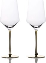 Intirilife 2x Wijnglas met goudkleurige steel - 380 ml inhoud - rode wijn wit Wijnglas bokaal kristalglas schokbestendig